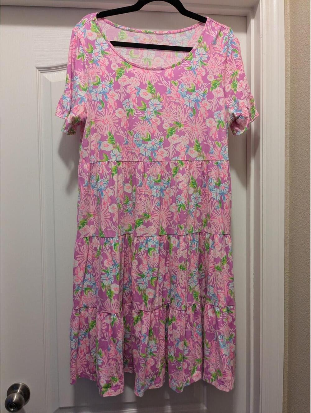 Lilly Pulitzer Jodee Tiered  cotton swing dress Sz XL Amethyst Moms the Word